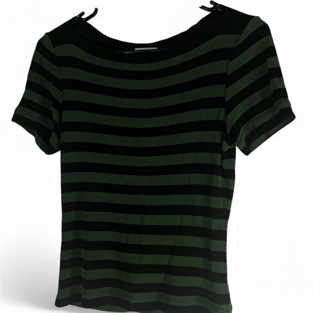 BCBGMaxAzria Black and Green Striped Tee
